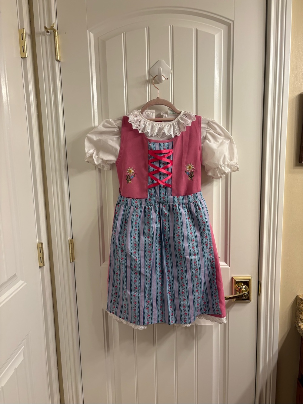 Schrammel Girl’s Austrian Dress Dirndl Pink Blue White Appx size 6X